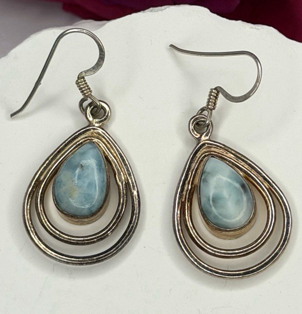 Vintage 925 Sterling Silver Blue Larimar Drop Earrings